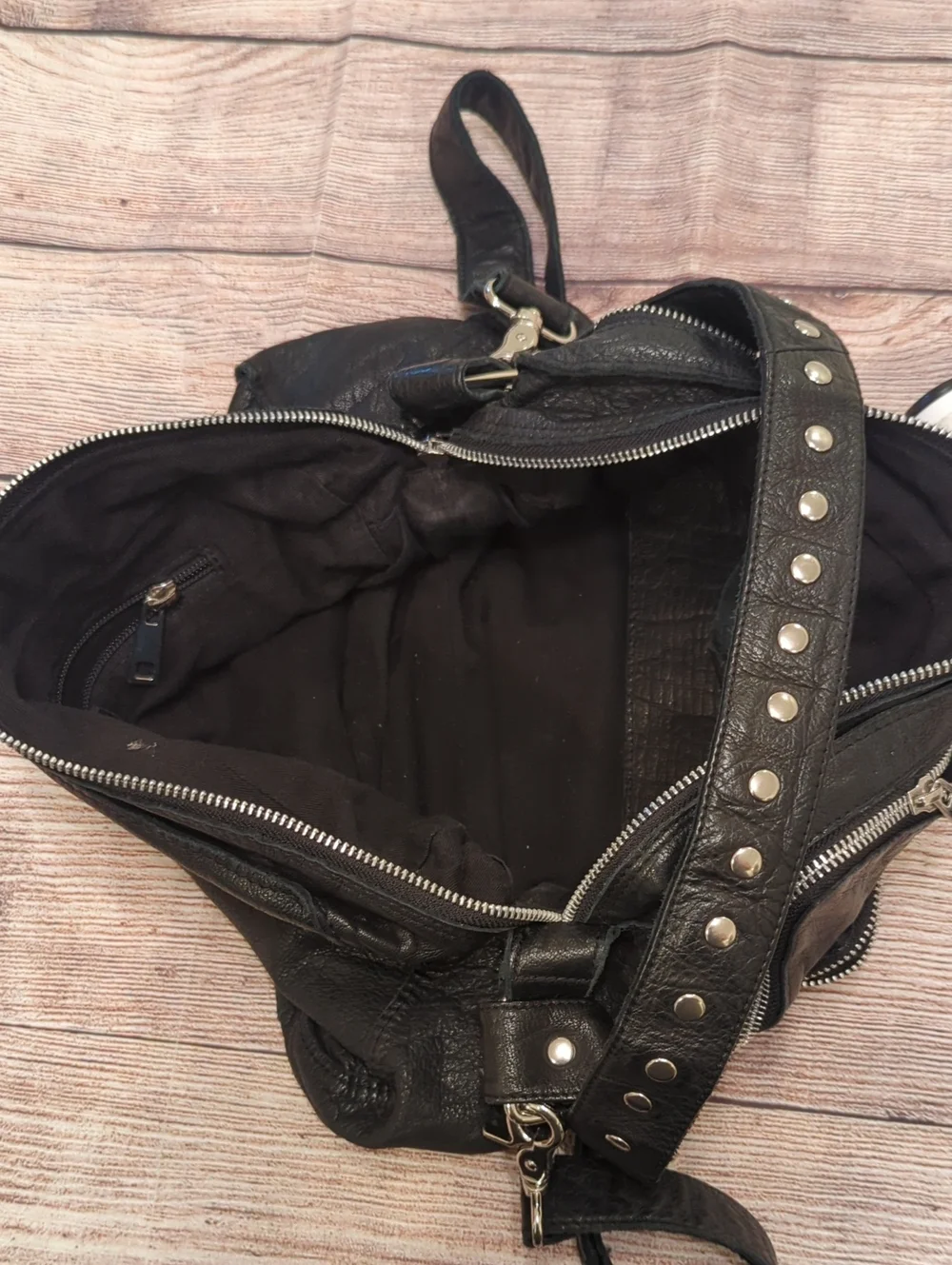 Nunoo Mia Washed Black Leather Crossbody Messenger Bag